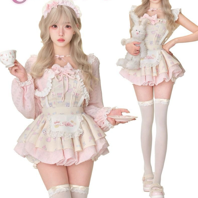 Crop Top Crochet - Japonês doce lolita estilo 3 peça
