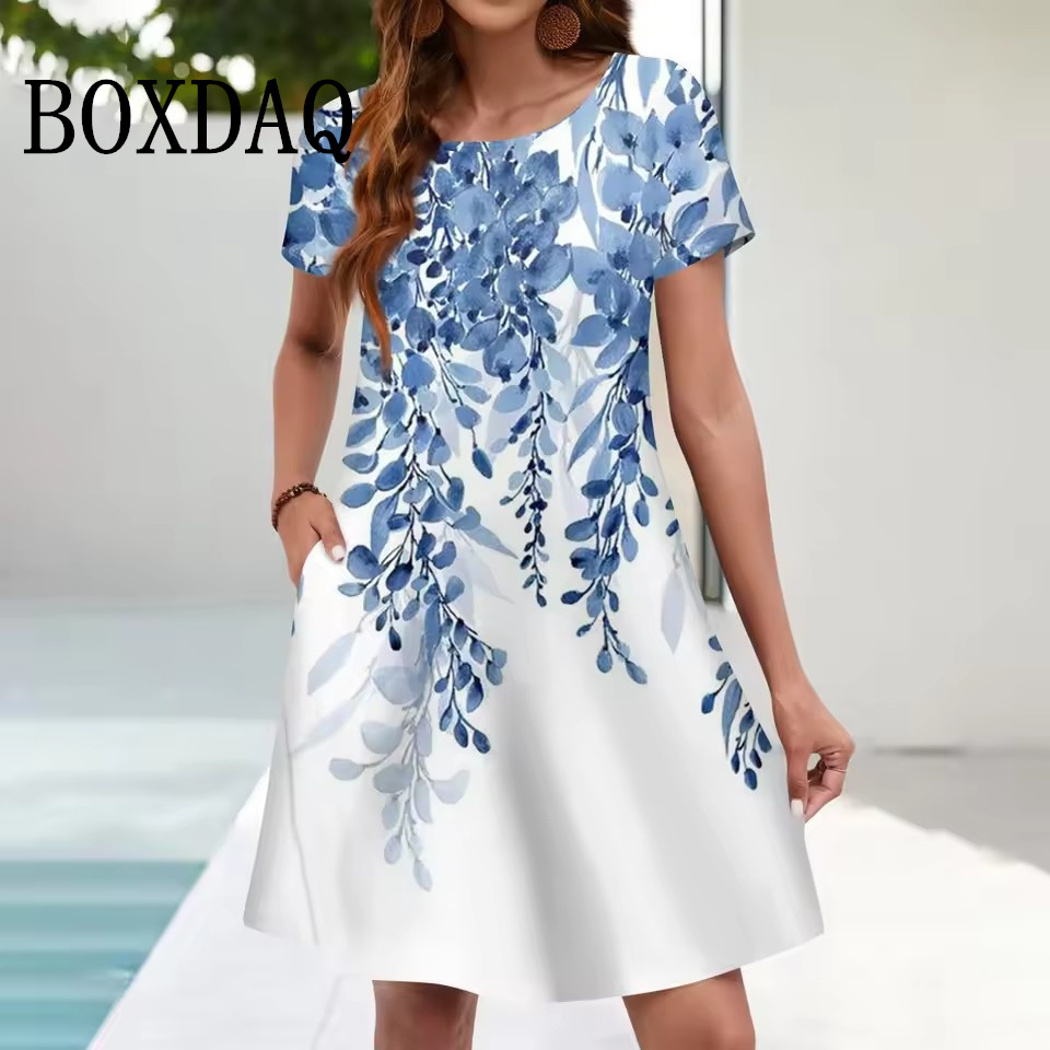 Romper Floral Print - Vestido de verão casual feminino bolsos