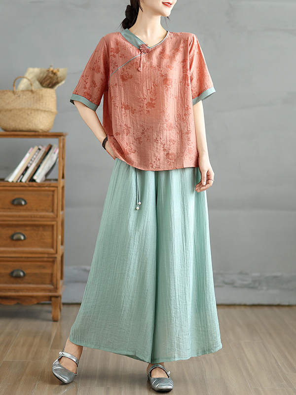 Linen Pant Wide - Conjunto de duas peças feminino com