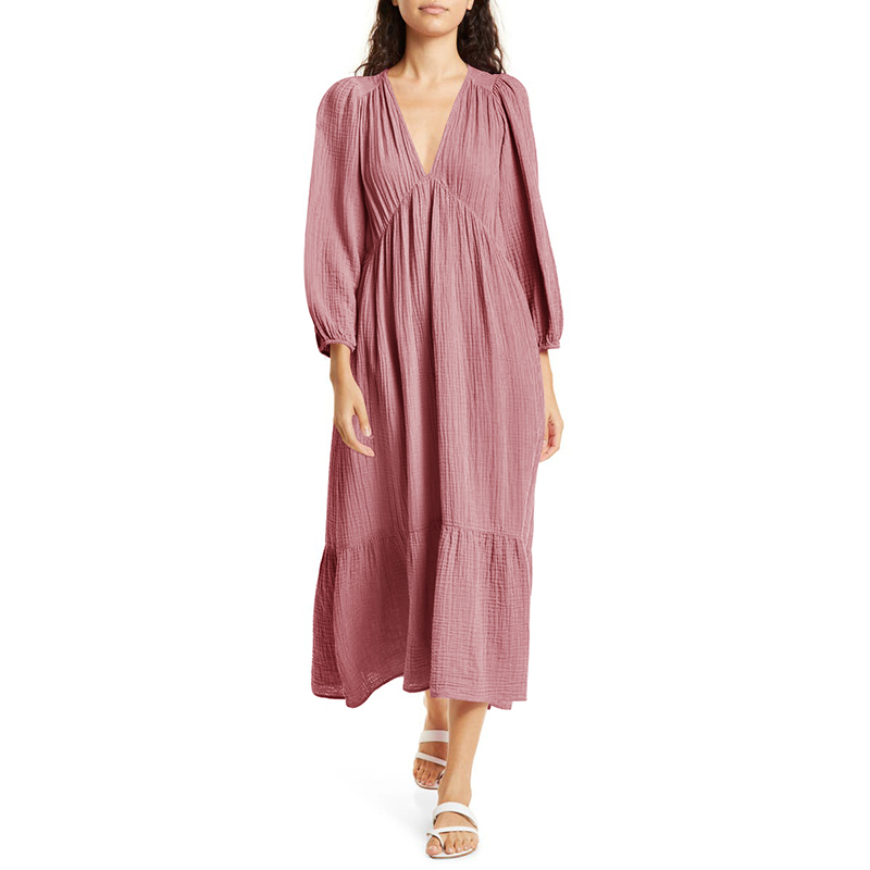 Linen Dress Wrap - Musselina vestido para as mulheres, 100%