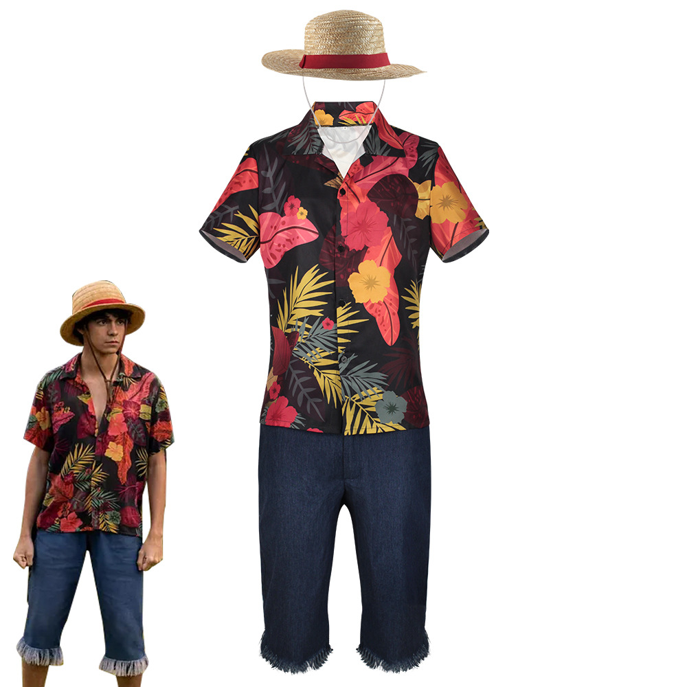 Shorts Denim Frayed - Conjunto Masculino de Camisa Floral Tropical