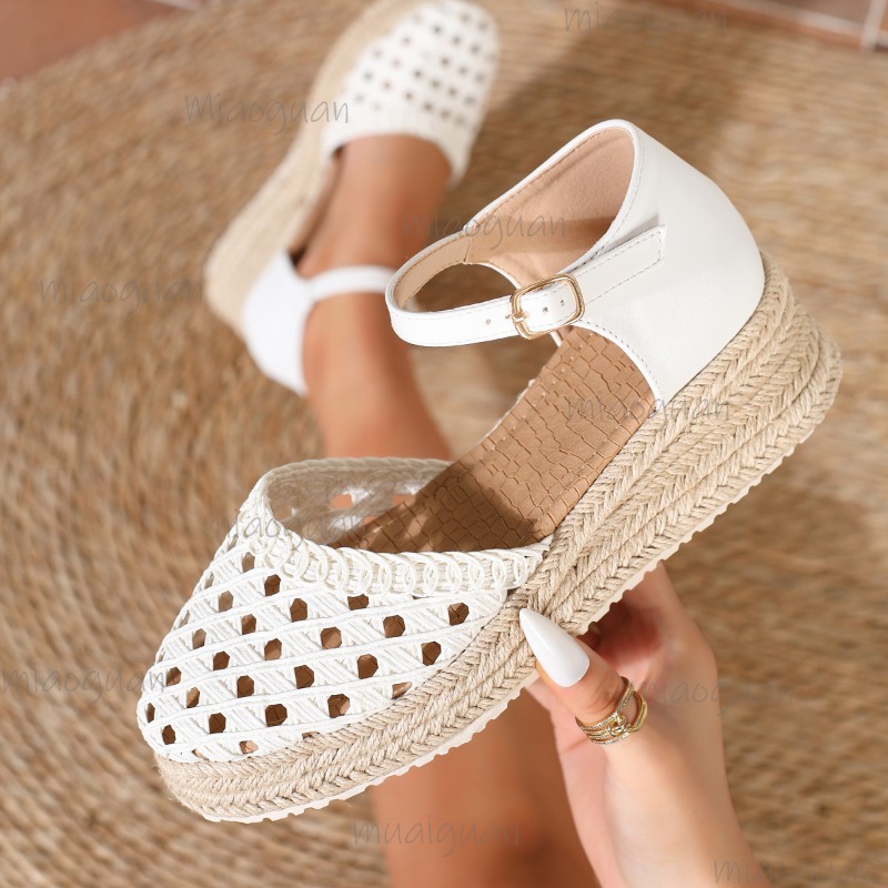 Wedge Espadrille Women - Sandálias Anabela Boho Femininas Vazadas de