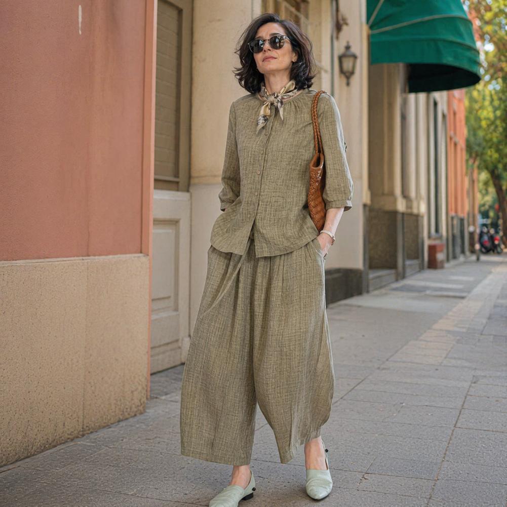 Linen Pant Wide - Conjunto Casual Plus Size Feminino 2026,