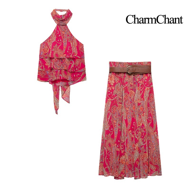Midi Skirt Floral - Conjunto Feminino CHARMCHANT com Estampa Paisley,