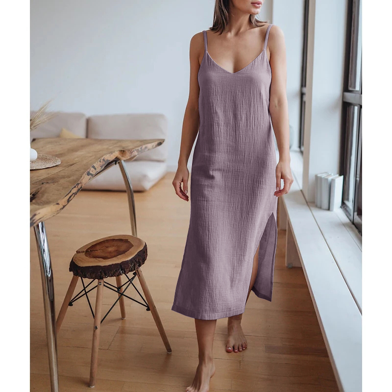 Linen Dress Wrap - Vestido de musselina sem mangas feminino,