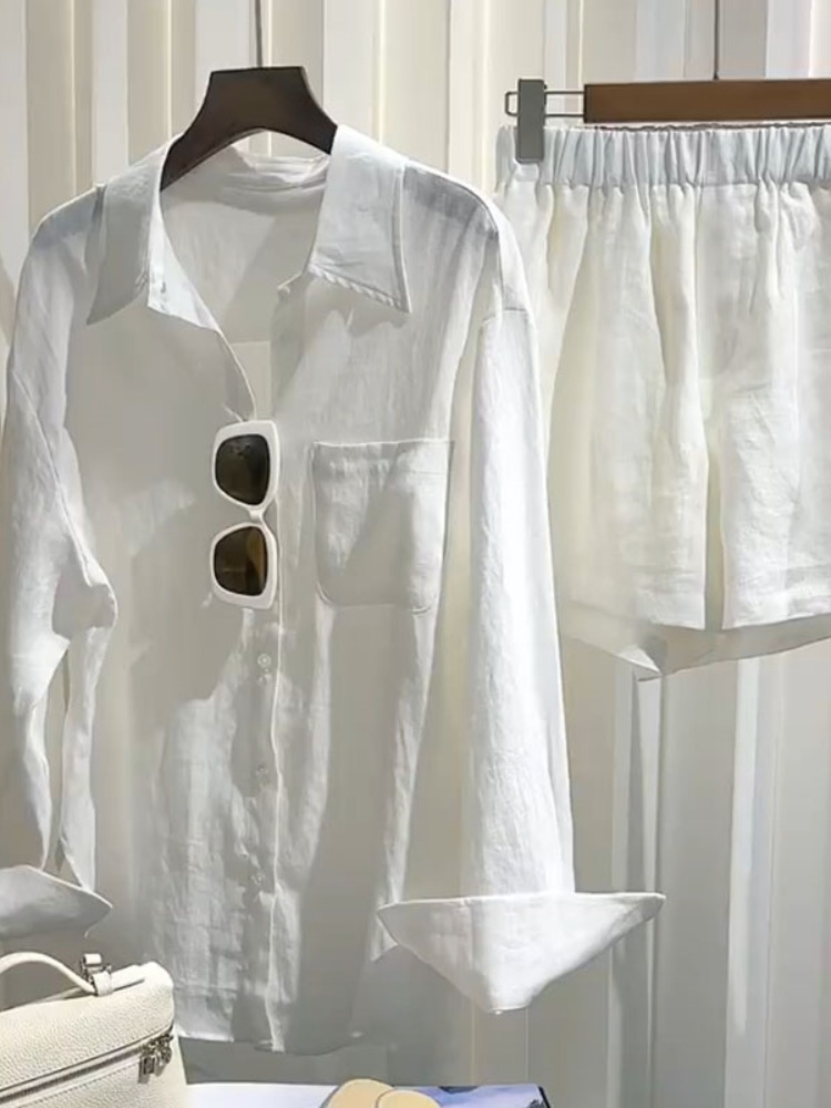 Linen Pant Wide - Conjunto de Camisa de Linho Feminina