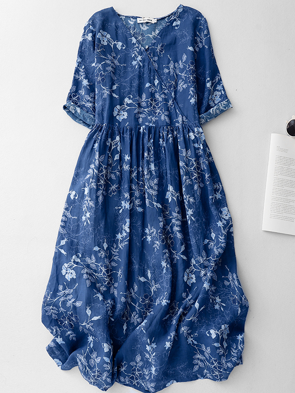 Midi Skirt Floral - Vestido Midi com Estampa Floral Azul