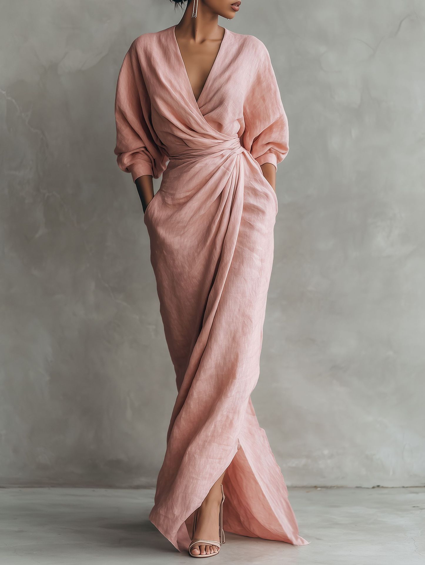 Linen Dress Wrap - Vestido Maxi Feminino Elegante de Linho