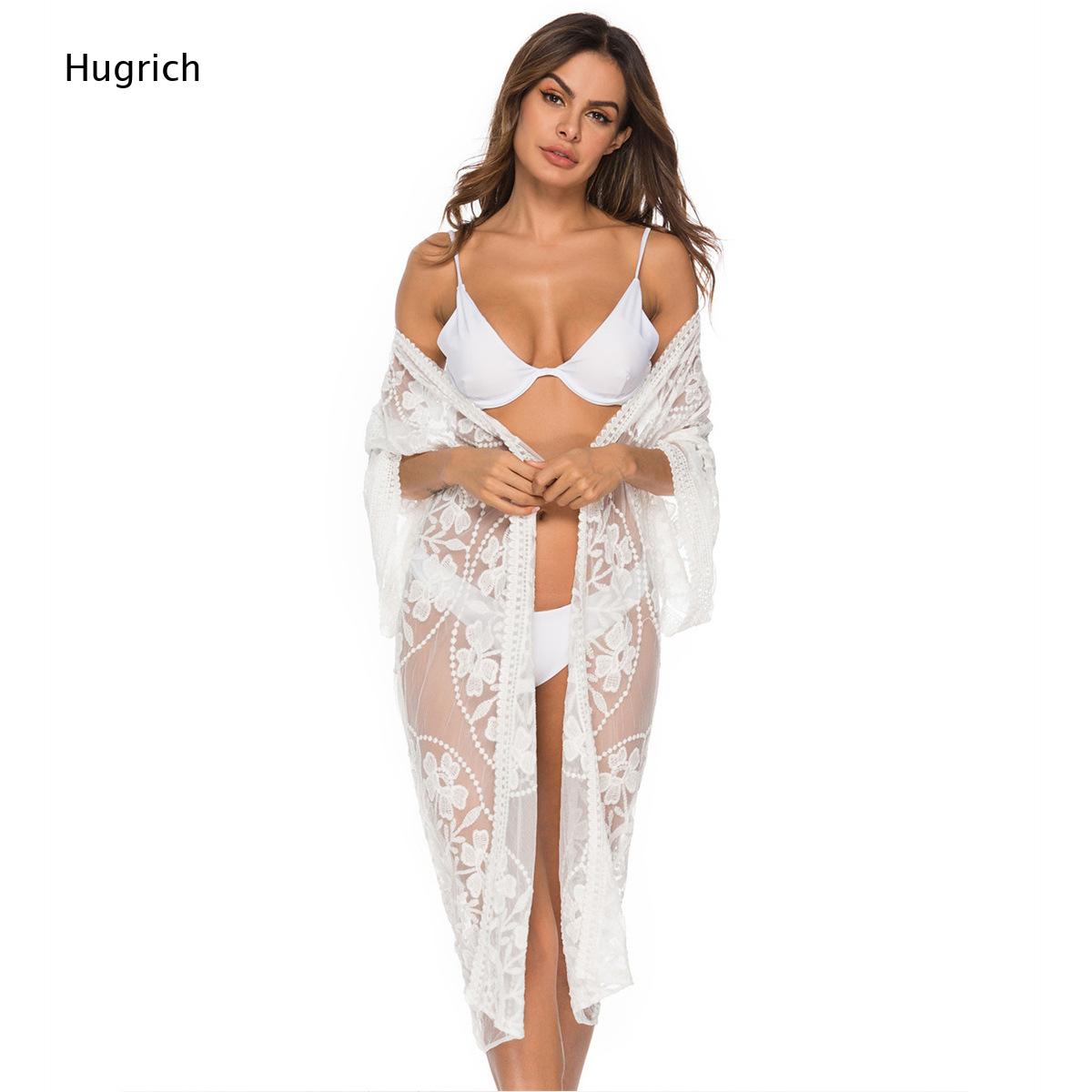 Kimono Sheer Floral - Kimono Longo Branco Sólido com Bordado