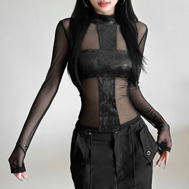Blouse Off Shoulder - Estilo americano malha manga comprida bodysuit