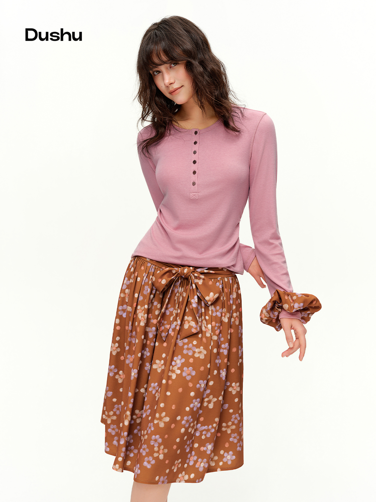 Midi Skirt Floral - Conjunto Retro DUSHU para Mulheres, Saia