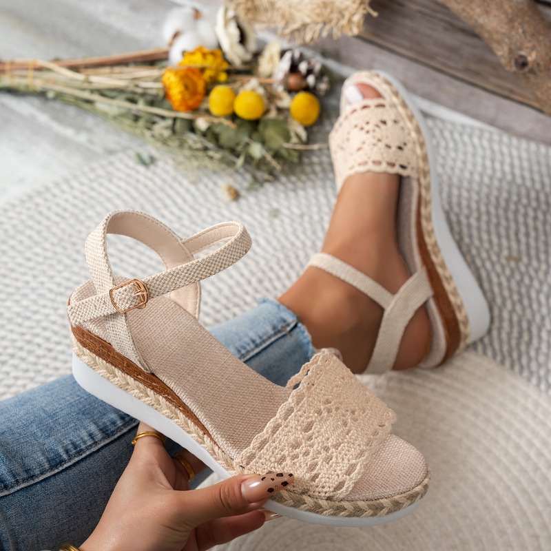 Wedge Espadrille Women - Sandálias Femininas de Renda com Plataforma