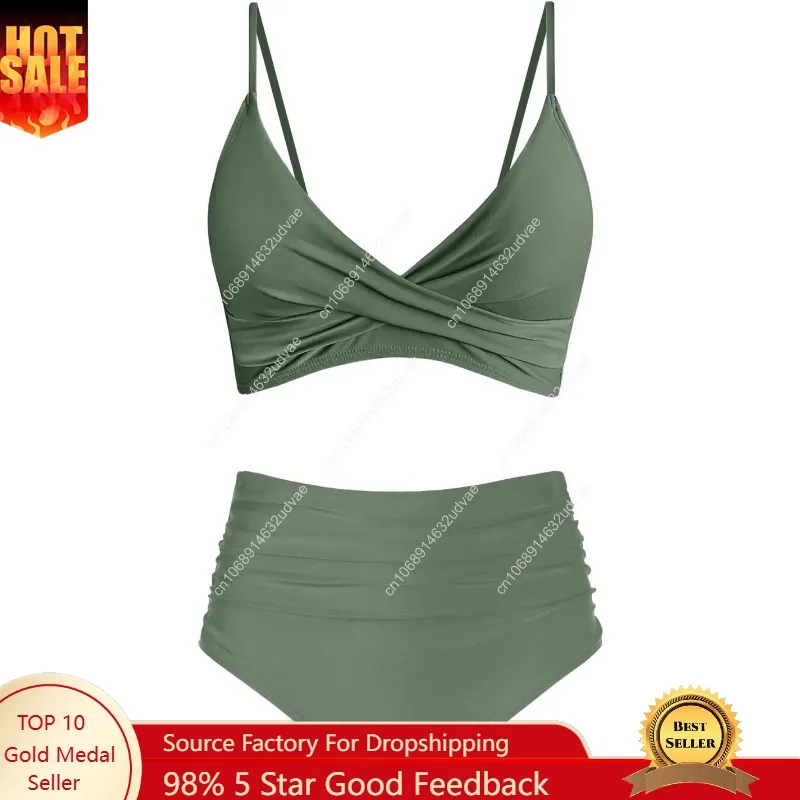 Swimsuit Bikini Ruched - Conjuntos de biquíni femininos de cintura