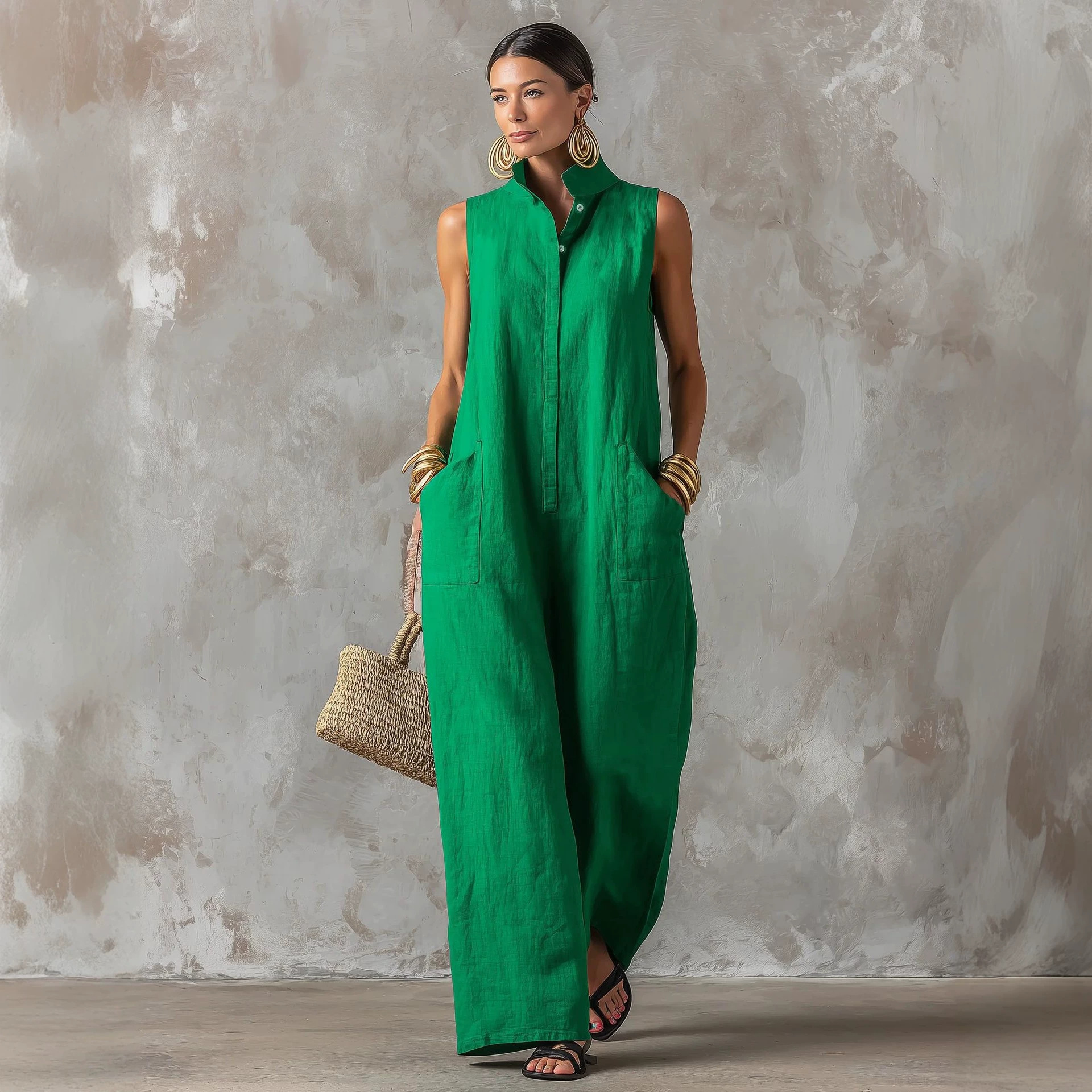 Jumpsuit Linen Relaxed - Macacão de Linho Sem Mangas com