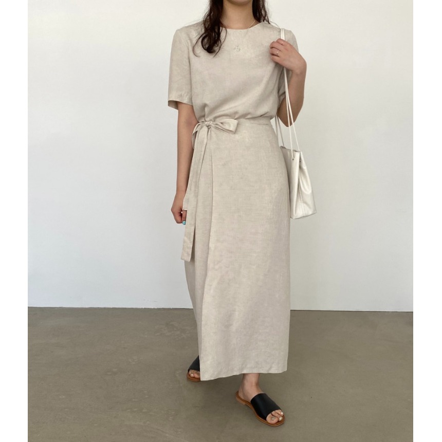 Linen Dress Wrap - Vestido Elegante de Algodão e Linho