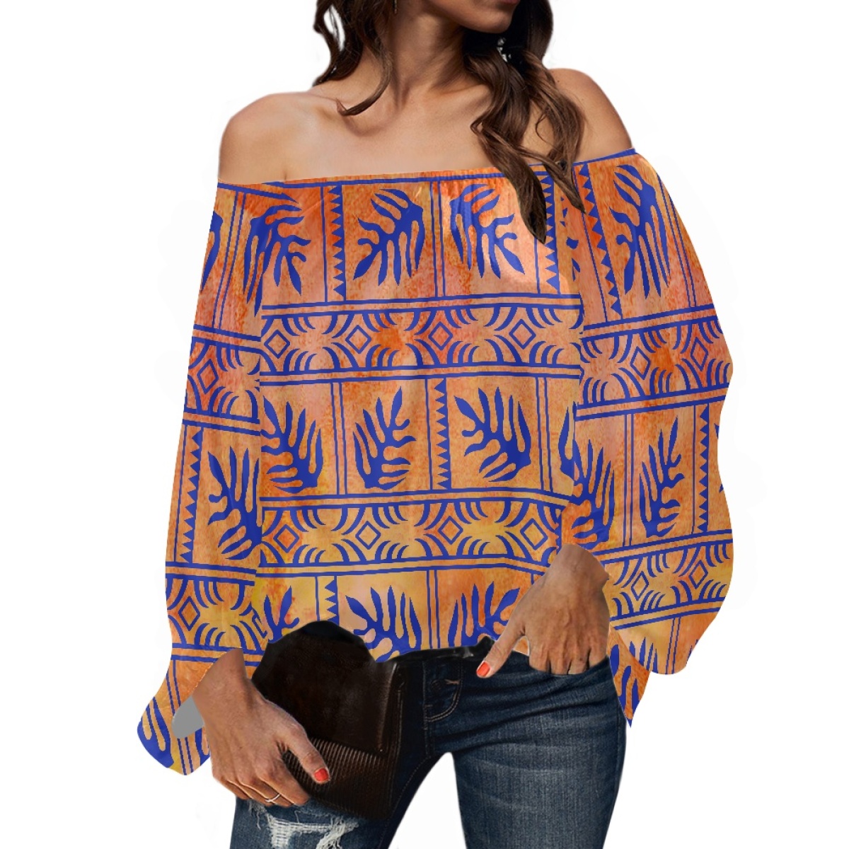 Blouse Off Shoulder - Roupas Tribais Polinésias, Blusa de Chiffon