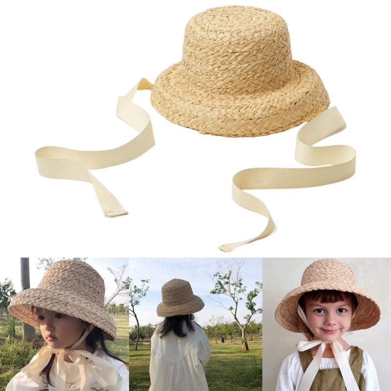 Hat Floppy Wide - Handwoven Crianças Straw Cap Girl Floppy