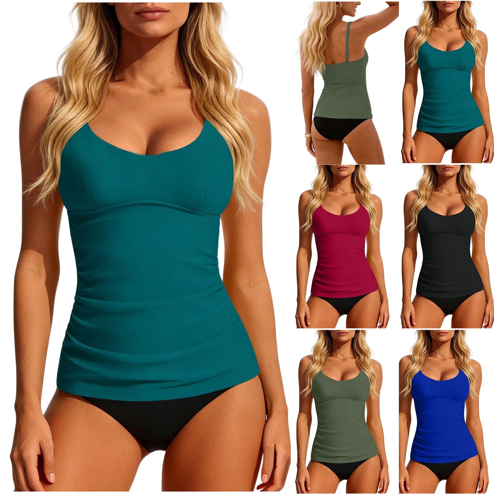 Swimsuit Bikini Ruched - Tankini Feminino 2026 Azul-petróleo com Decote