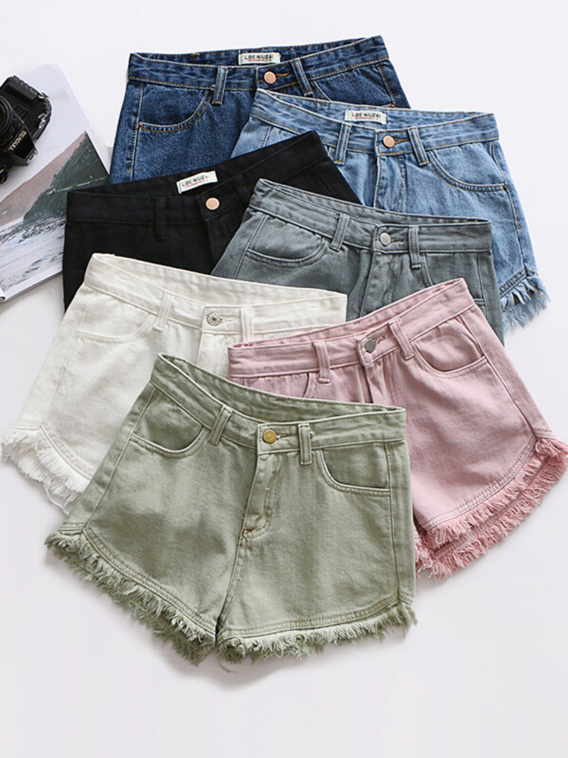 Shorts Denim Frayed - Shorts Jeans Femininos de Cintura Alta