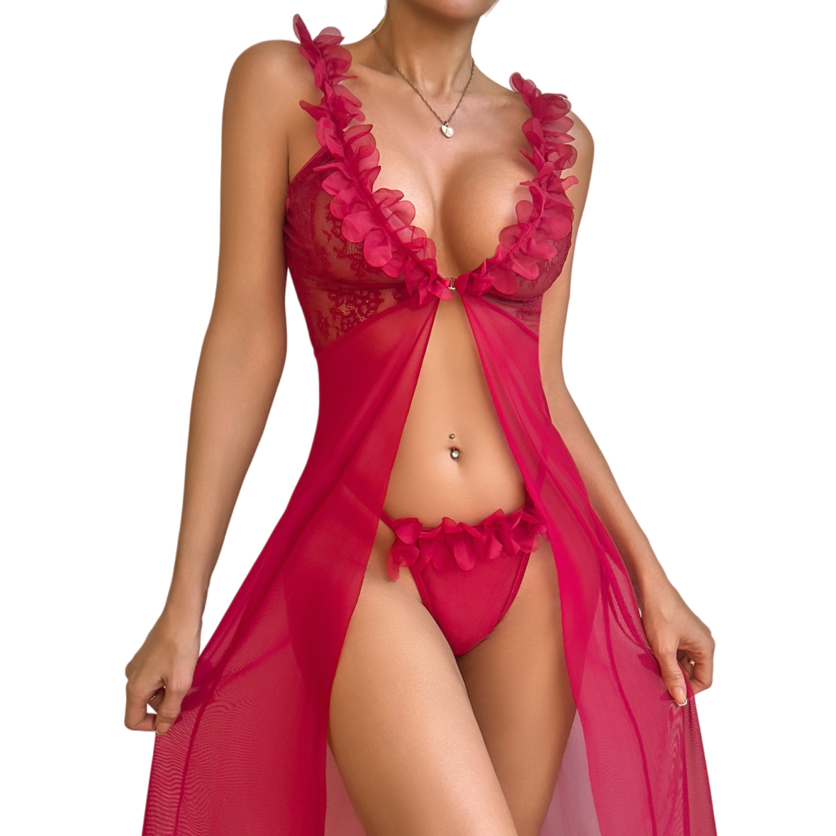 Kimono Sheer Floral - Conjunto de Robe e Tanga Sexy
