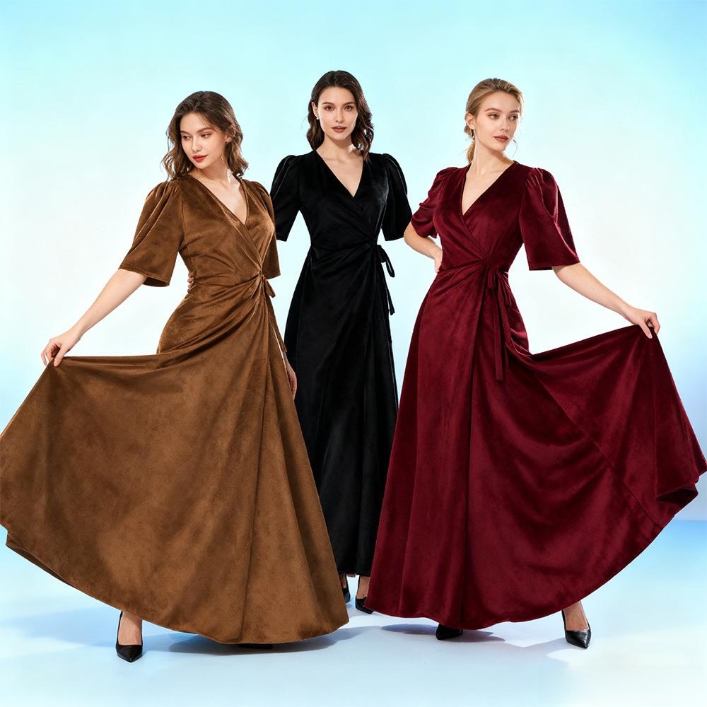 Linen Dress Wrap - Vestido Feminino Longo de Veludo Liso