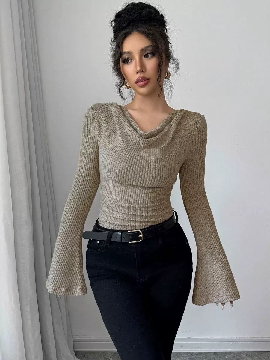 Blouse Off Shoulder - Blusa Feminina de Tricô Canelado com