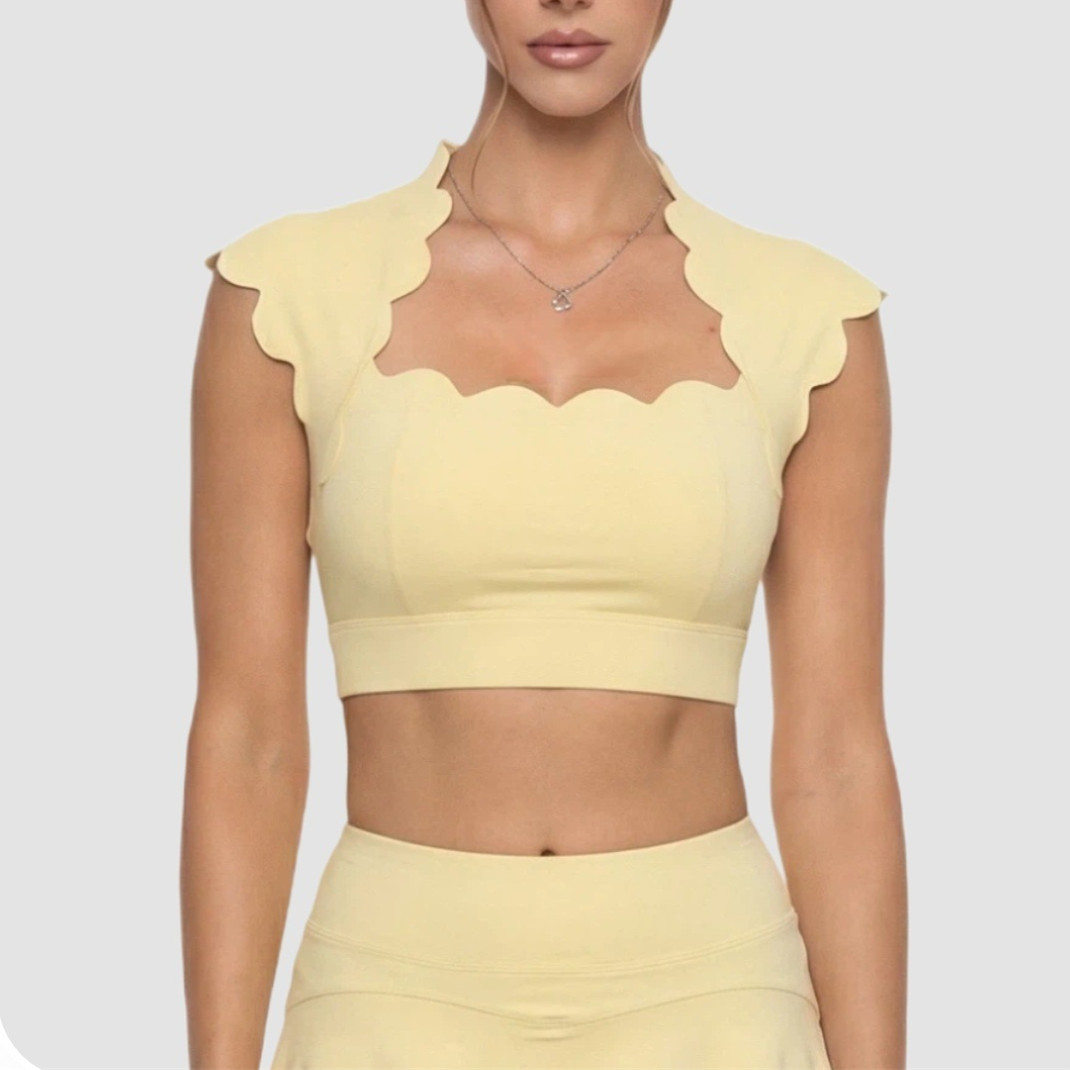 Crop Top Crochet - Top Esportivo Feminino com Bojo Ondulado