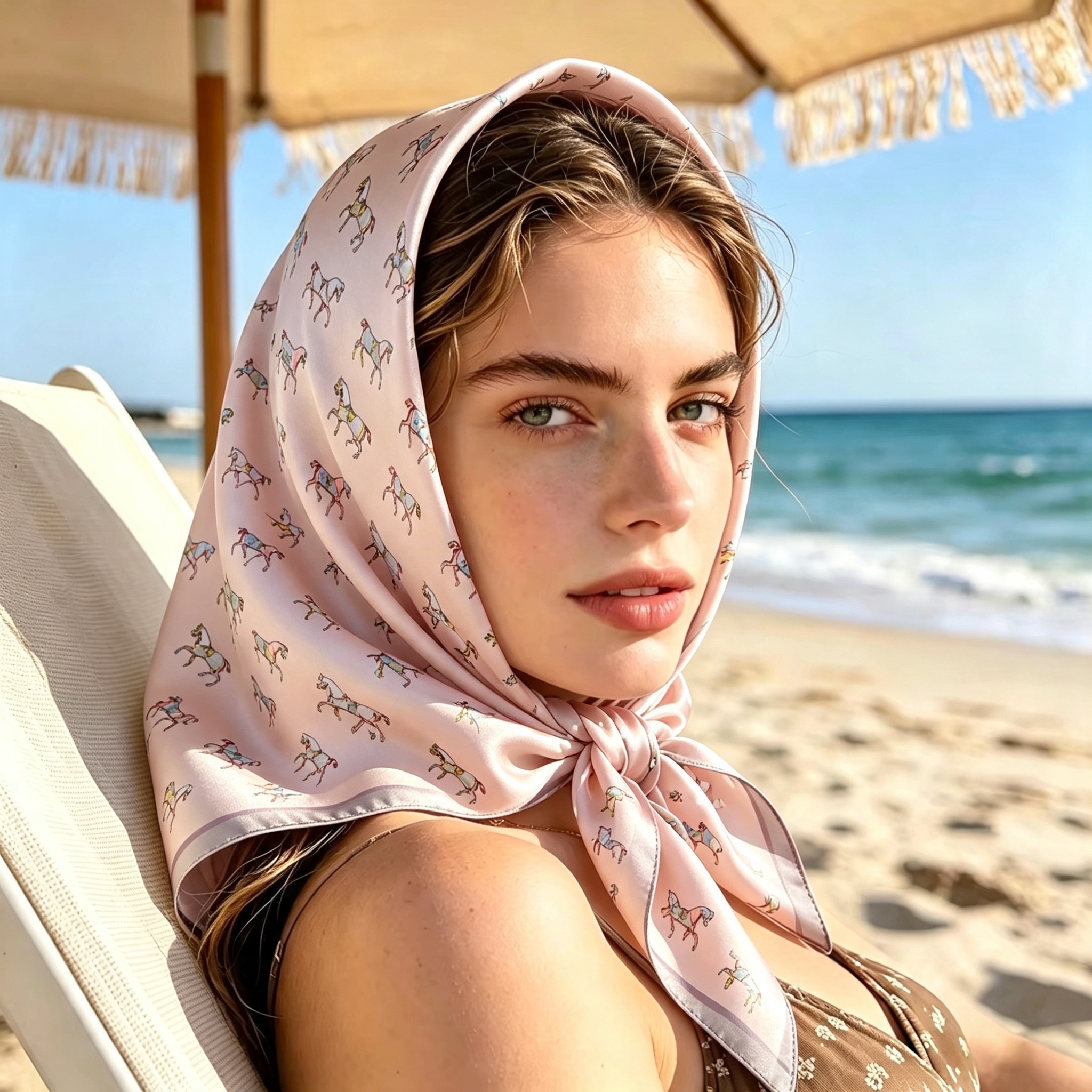 Headband Summer Knit - Lenço Quadrado de Seda Sintética Feminino