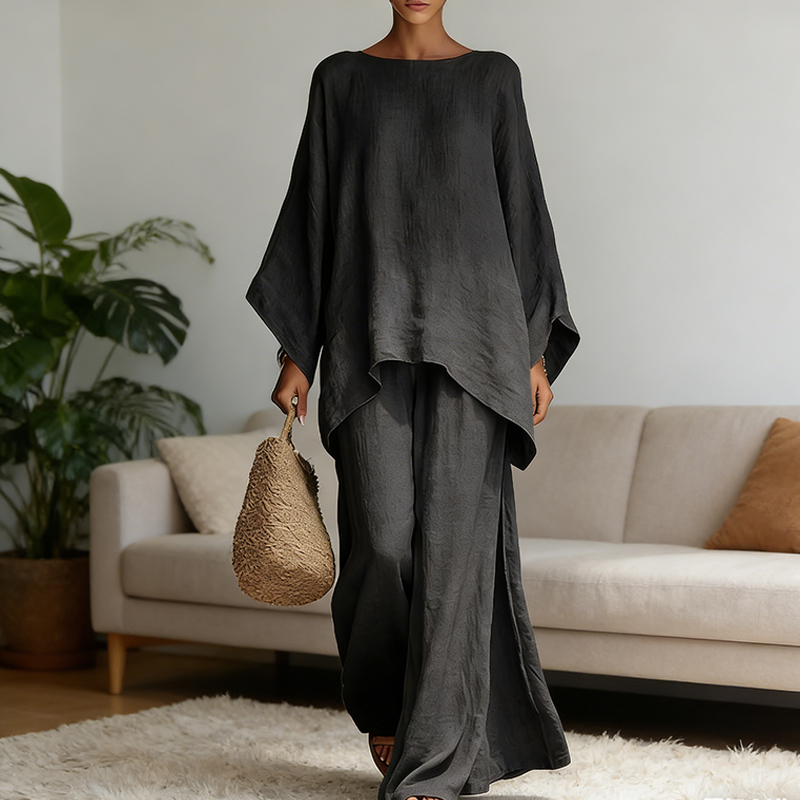 Linen Pant Wide - Conjunto de 2 Peças de Calças