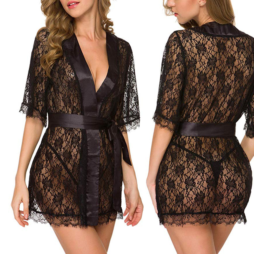 Kimono Sheer Floral - Camisola de Renda Floral com Decote