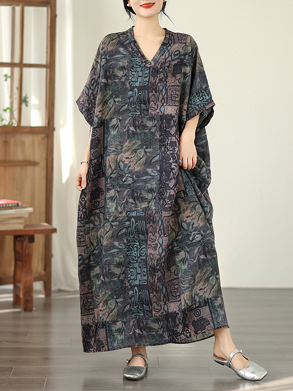 Linen Dress Wrap - Vestido Longo Feminino Retrô Floral de