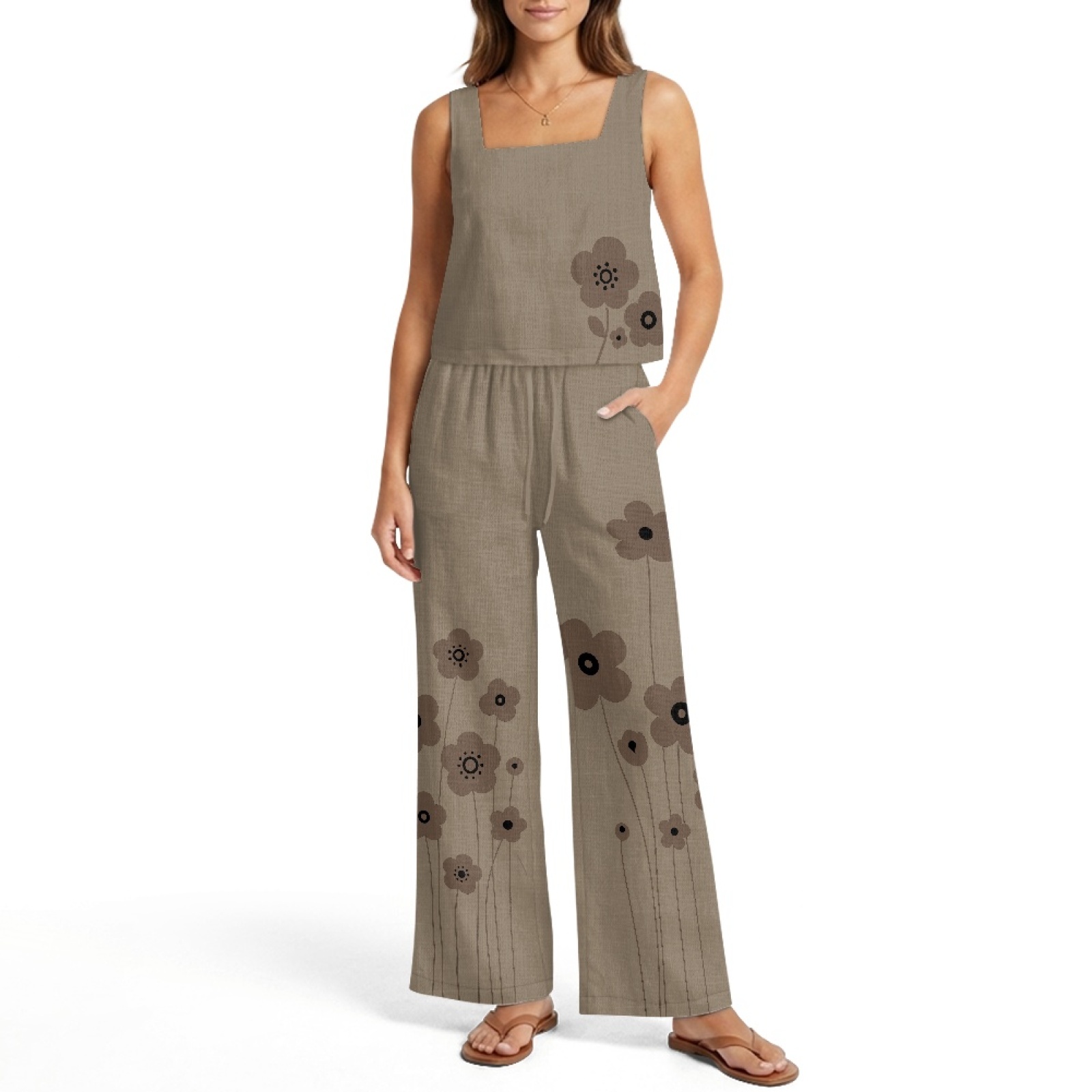 INSTANTARTS Conjunto de colete - Linen Pant Wide avaliação e preço