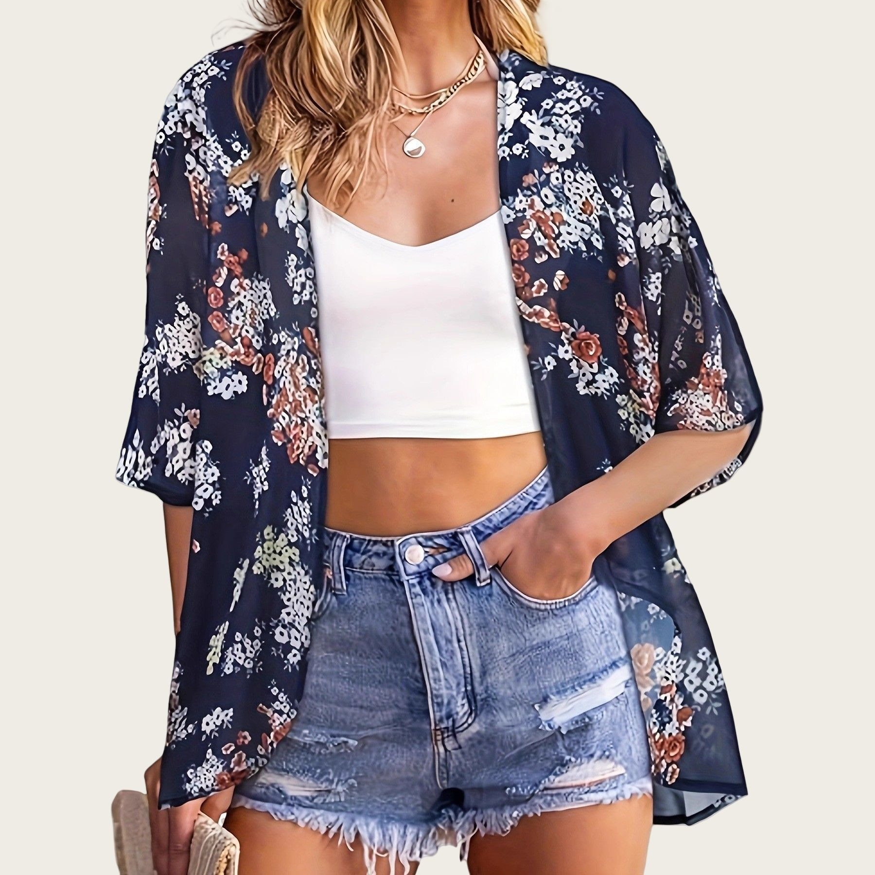 Maiô mulher 2025 quimono cardi - Kimono Sheer Floral avaliação e preço