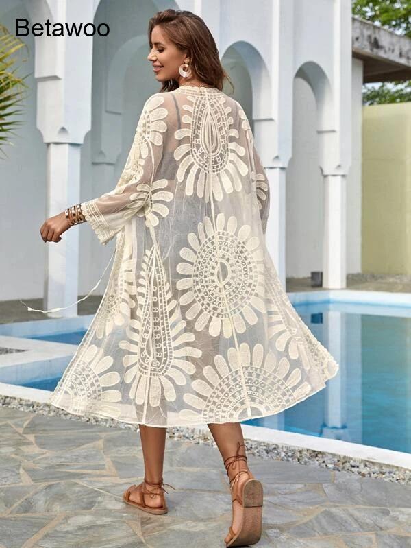 Kimono feminino branco estilo  - Kimono Sheer Floral avaliação e preço