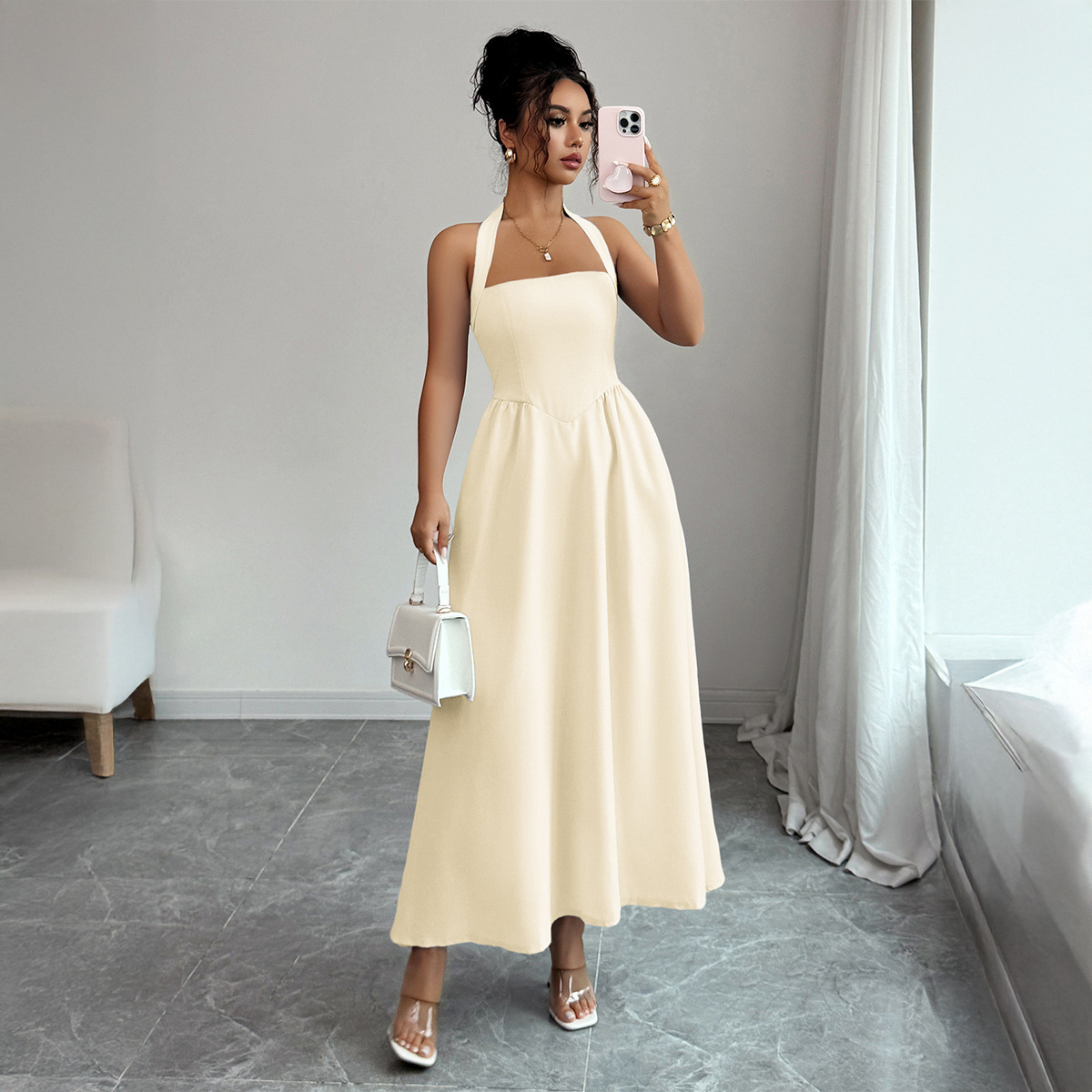 Vestido Feminino em 5 Cores, V - Maxi Dress Halter avaliação e preço