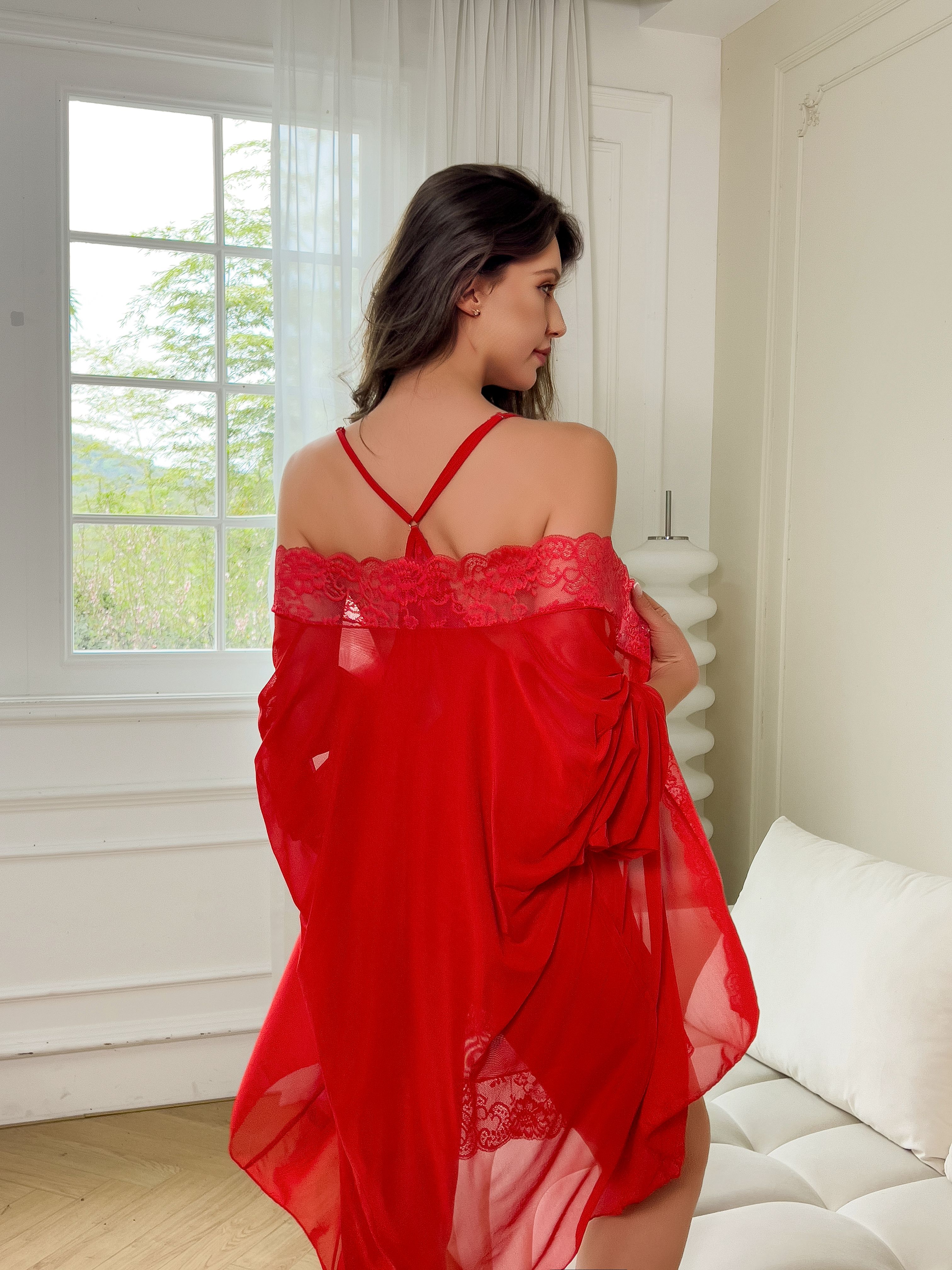 Conjunto de Lingerie Sexy em T - Kimono Sheer Floral avaliação e preço