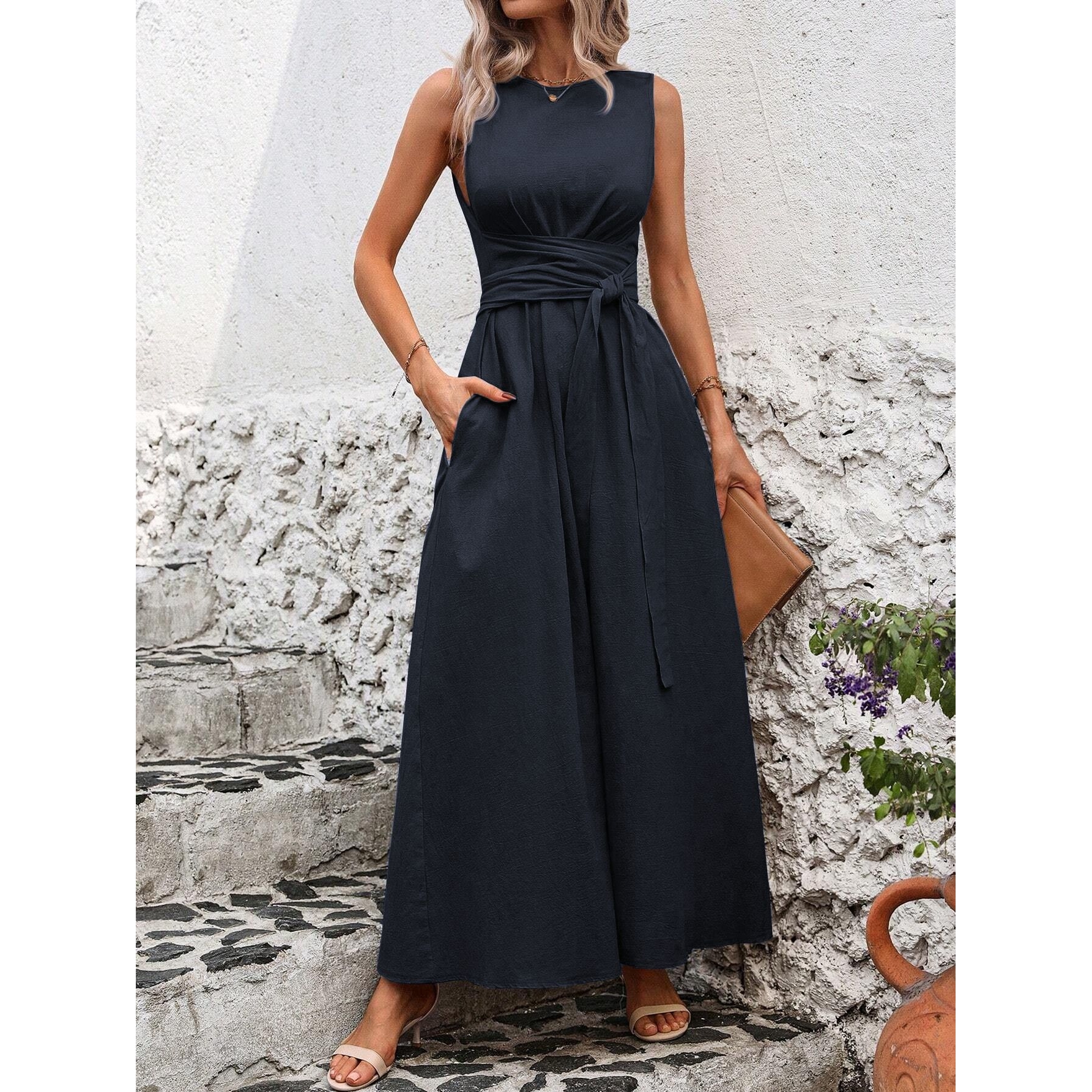 Vestido Longo Feminino Elegant - Linen Dress Wrap avaliação e preço