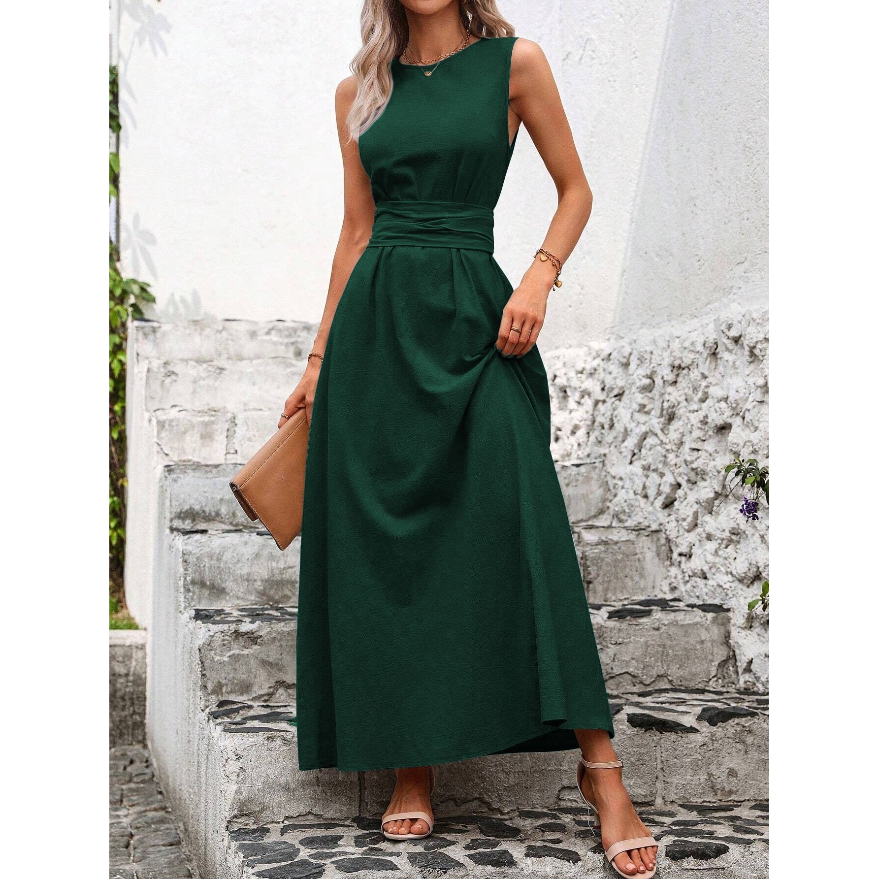 Vestido Longo Feminino Elegant - Linen Dress Wrap avaliação e preço