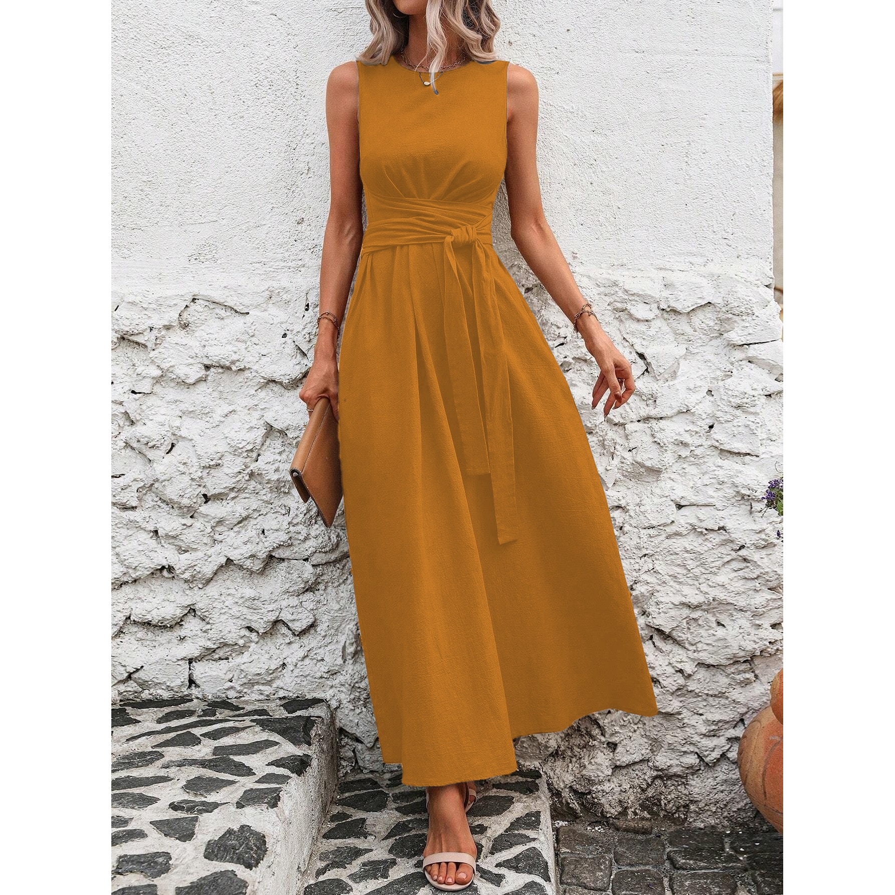 Vestido Longo Feminino Elegant - Linen Dress Wrap avaliação e preço