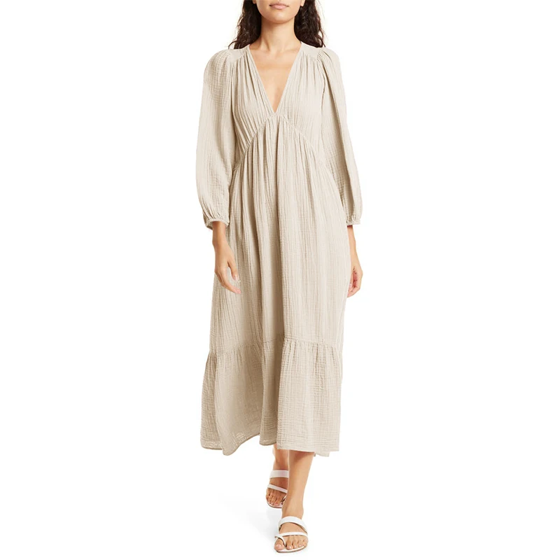 Musselina vestido para as mulh - Linen Dress Wrap avaliação e preço