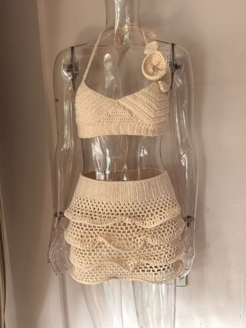 Conjunto de 2 peças feminino d - Crop Top Crochet avaliação e preço