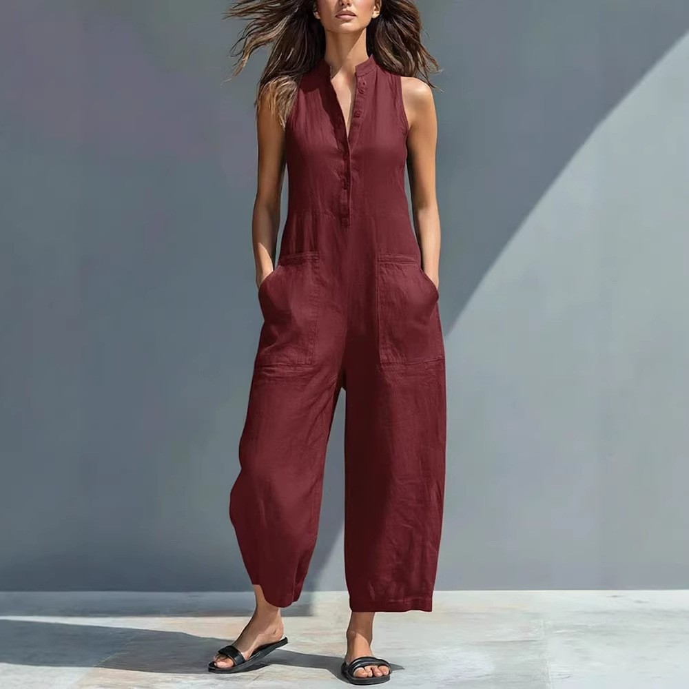 Macacão Feminino Sem Mangas co - Jumpsuit Linen Relaxed avaliação e preço