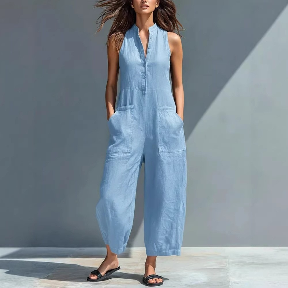 Macacão Feminino Sem Mangas co - Jumpsuit Linen Relaxed avaliação e preço