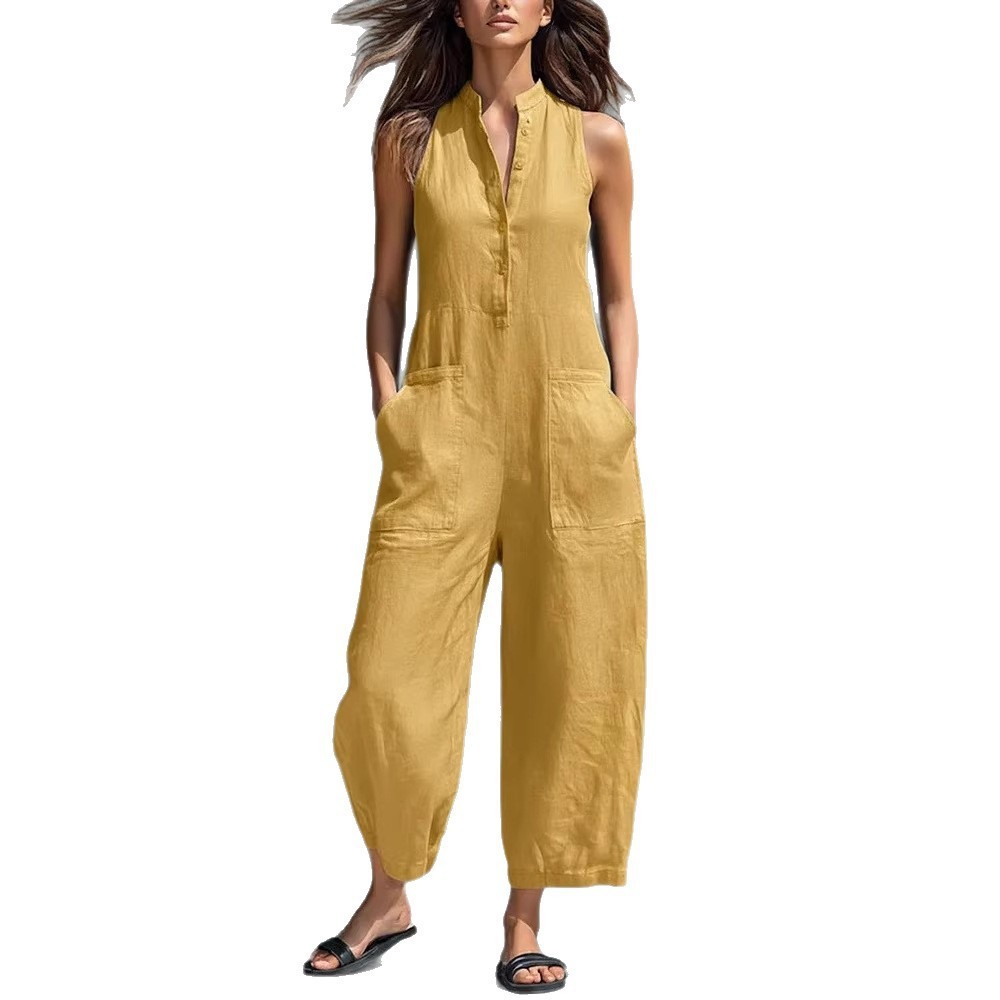 Macacão Feminino Sem Mangas co - Jumpsuit Linen Relaxed avaliação e preço
