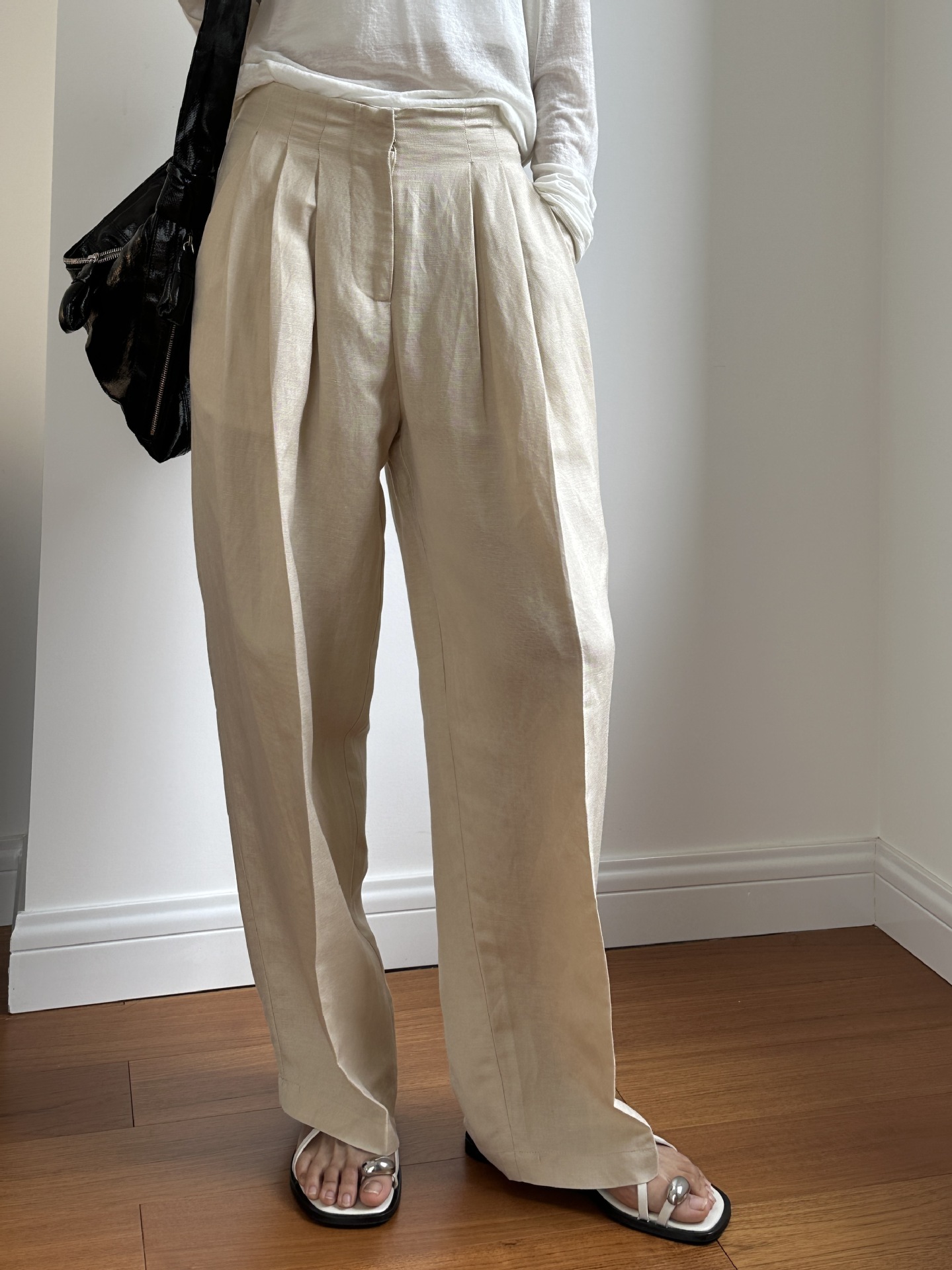Calças Casuais de Linho com Pe - Linen Pant Wide avaliação e preço