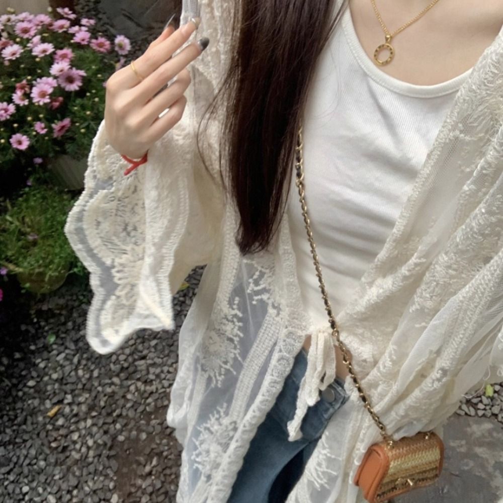 Blusa Leve de Renda com Bordad - Kimono Sheer Floral avaliação e preço