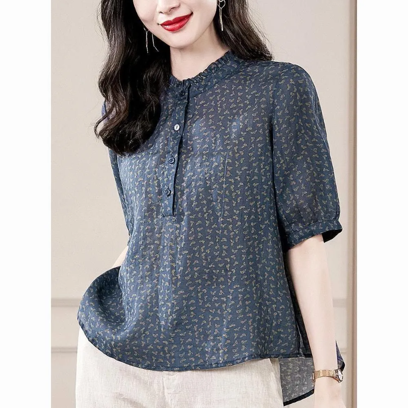 Camisa retrô de cinco mangas p - Romper Floral Print avaliação e preço