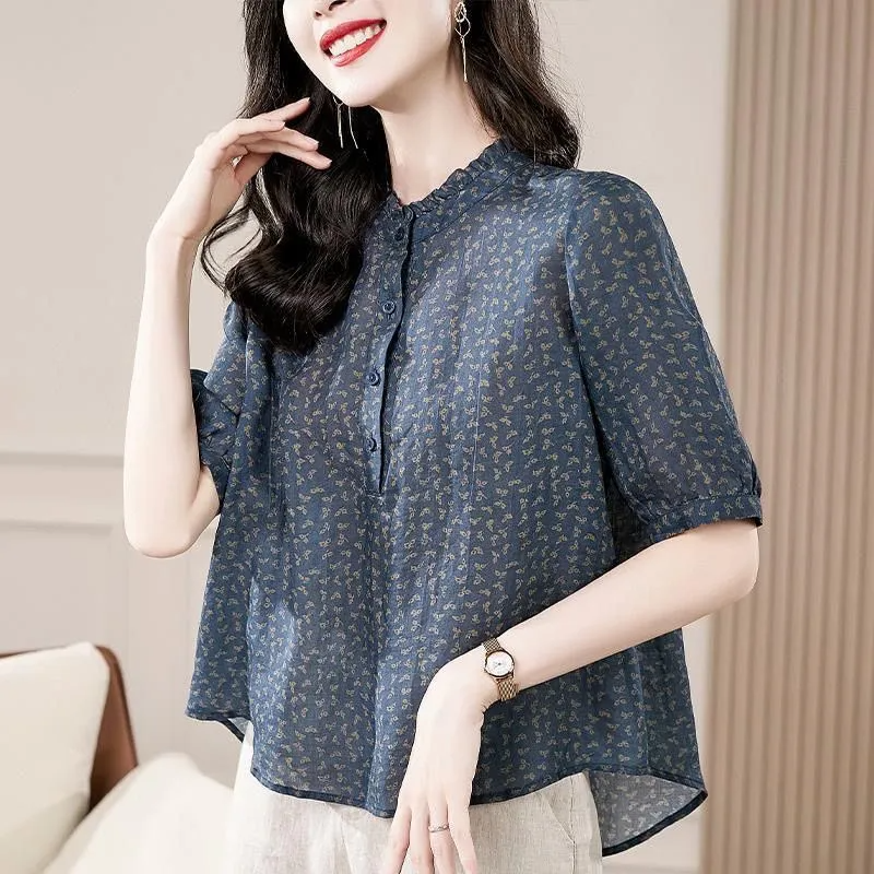 Camisa retrô de cinco mangas p - Romper Floral Print avaliação e preço