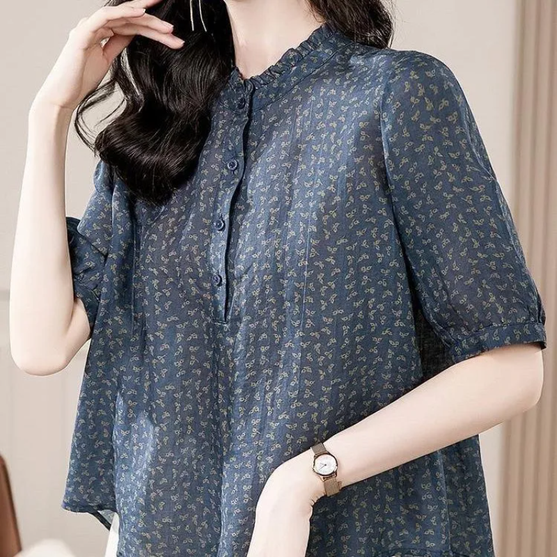 Camisa retrô de cinco mangas p - Romper Floral Print avaliação e preço