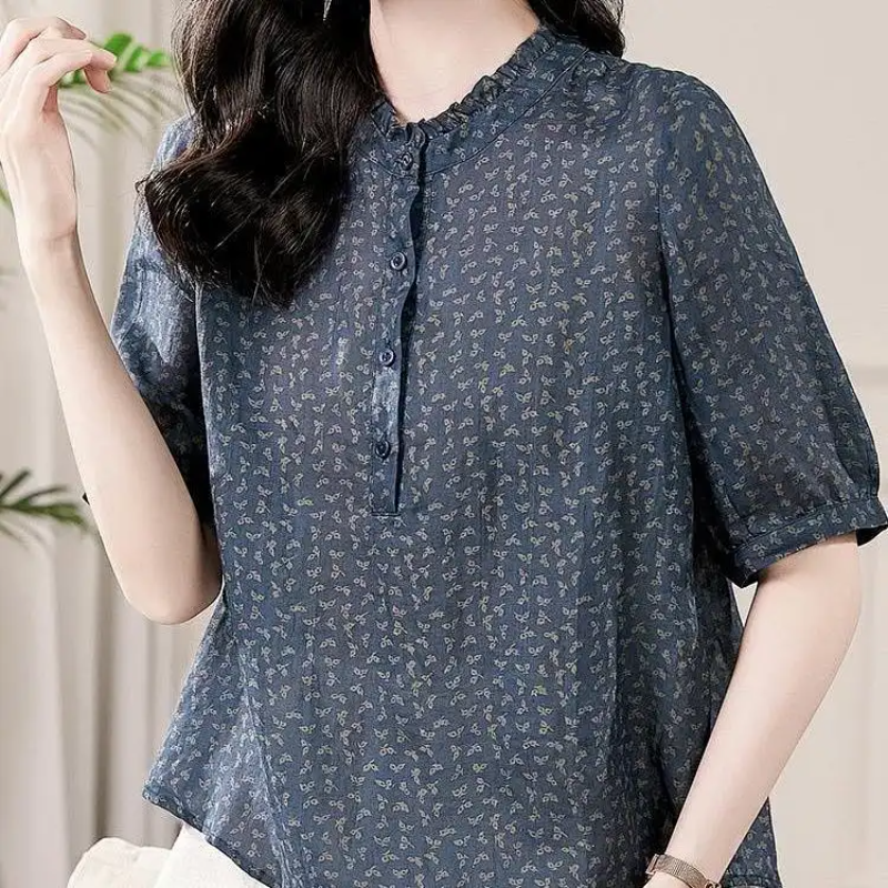 Camisa retrô de cinco mangas p - Romper Floral Print avaliação e preço
